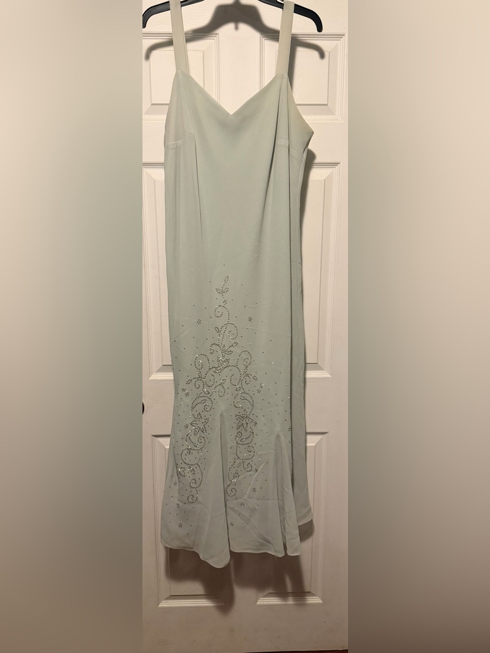 R&M Richards Pale Mint Green Beaded Evening Gown